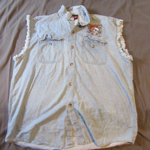 Men's Sleeveless Denim Shirt - 100% Cotton Button Front With Chest Pockets - View #11